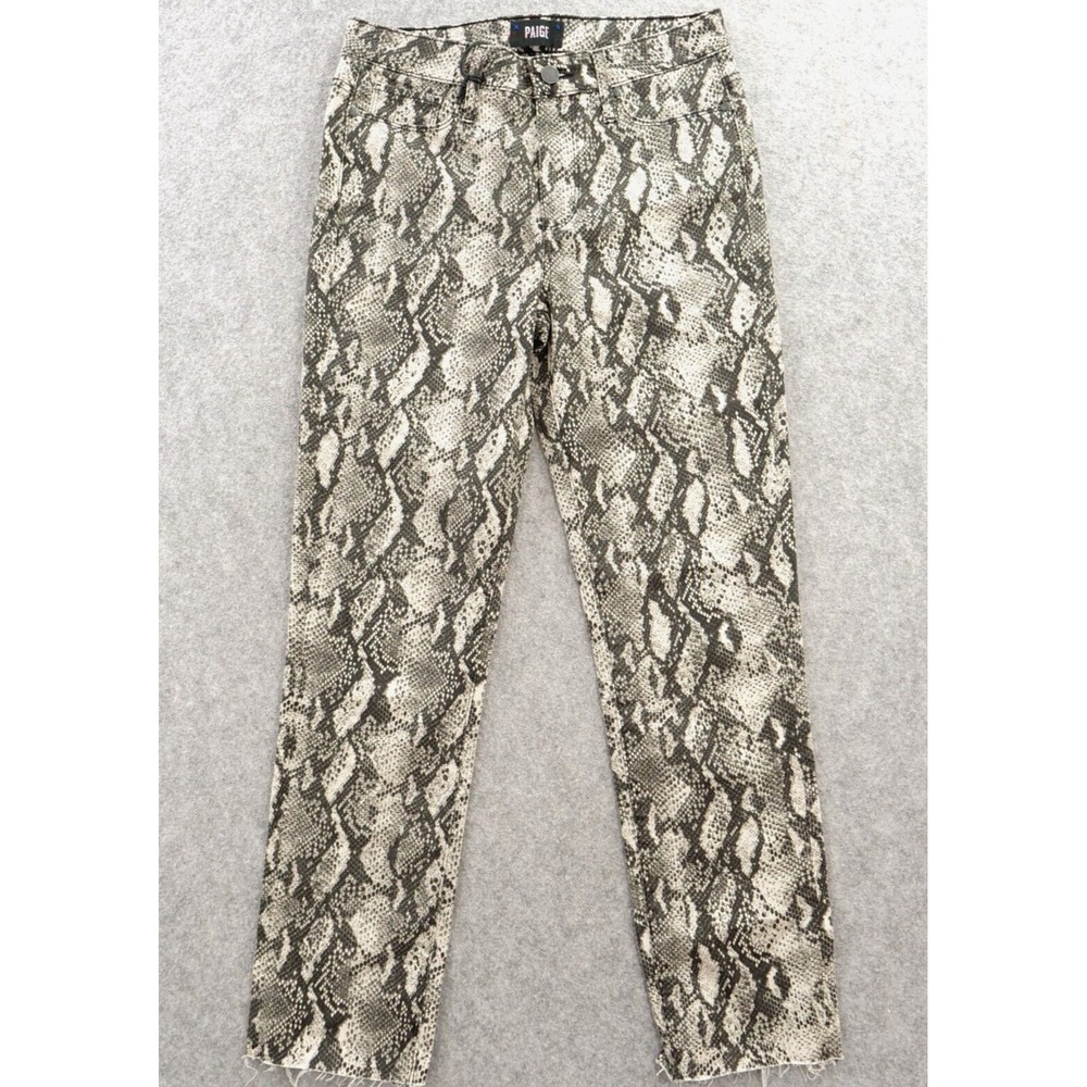 Paige Jeans Womens 28 Black Gray Hoxton Slim Skinny Snake Print Raw Hem New